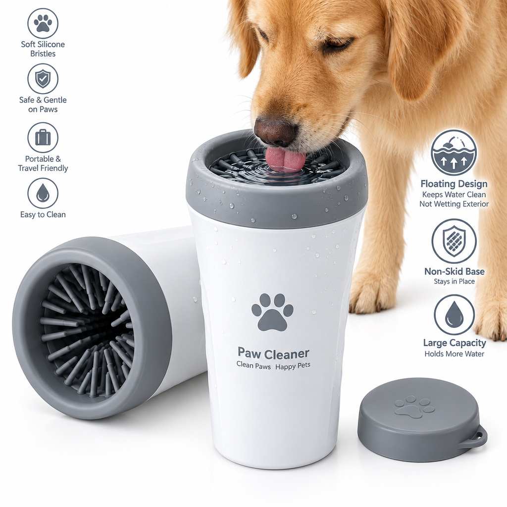 Gray Dog Drinking Water Bowl